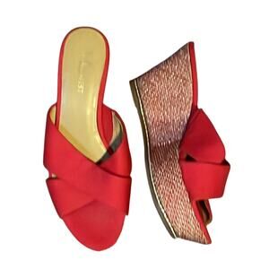 Nine West Red Fabric Wedge Heels. 7
